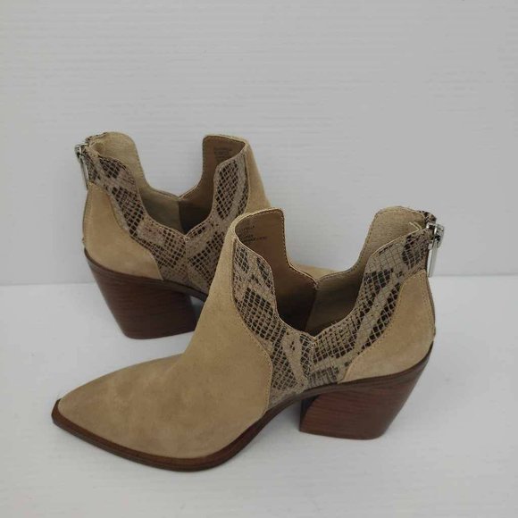 Vince Camuto Womens Gannilla Ankle Boots Brown Leather Zip Heel Snake Panel 6.5M - Picture 7 of 16